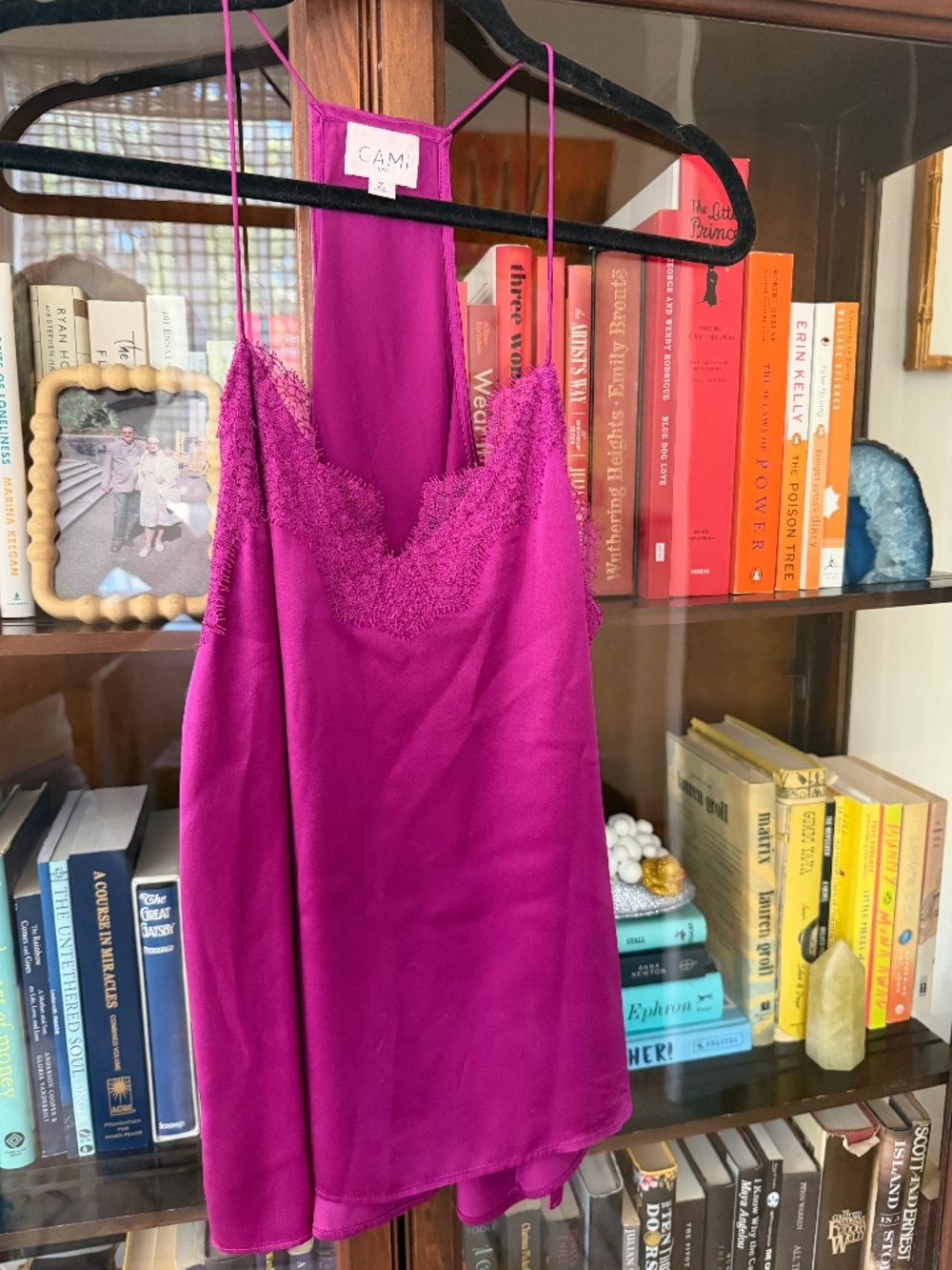 Cami NYC The Racer Lace Trim Silk Camisole Purple Fuchsia Size M
